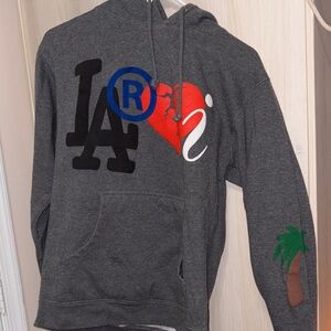 Charcoal Graphic Hoodie with Palm Tree Accent